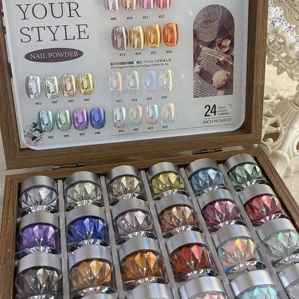 High-End Nail Art Set, 24 Colors Moonlight Mirror Powder Kit, Ultra-Fine Glitter, Japanese Style, Perfect for All Occasions