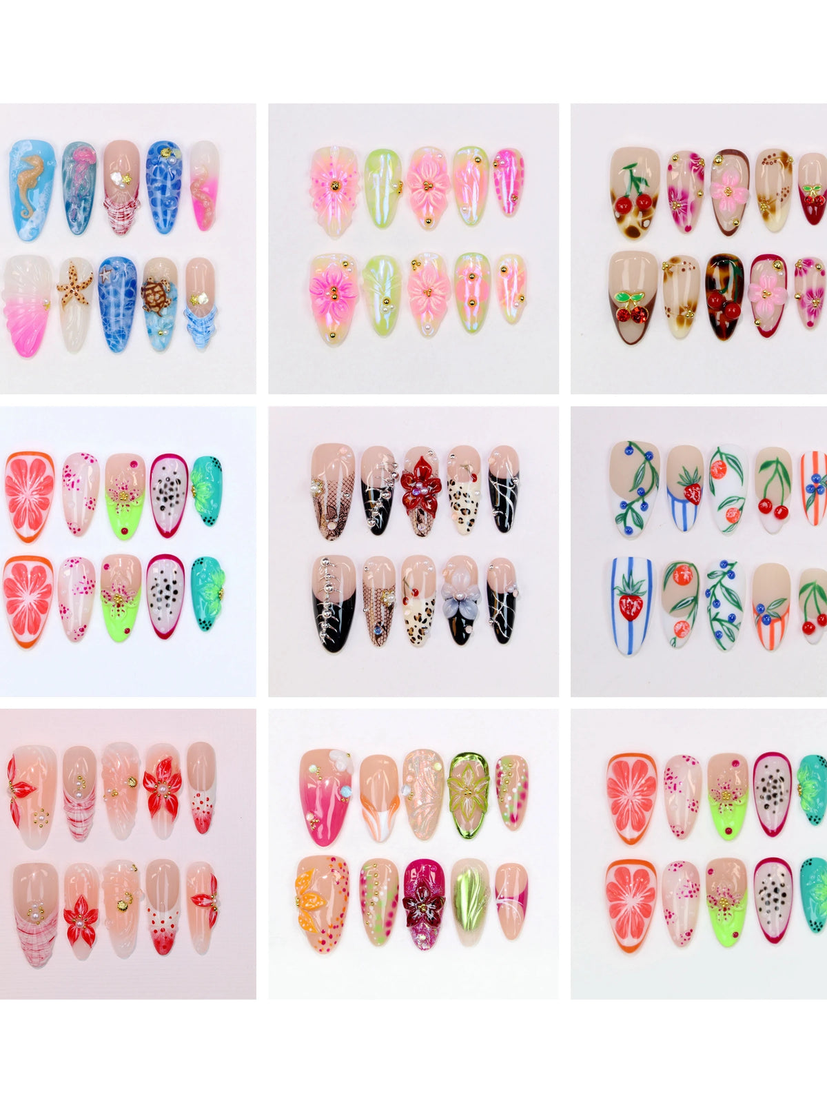 10Pcs Y2K Hand-Painted Stylish  Press On Nail,3D Acrylic Metallic Crystal Custom Design FreeStyle Almond Press Holiday Nails