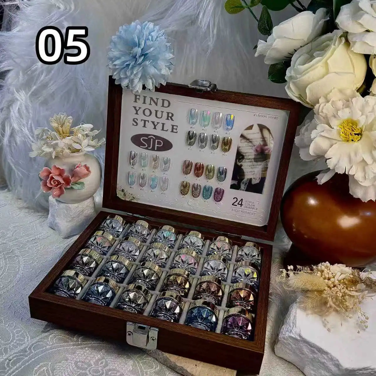 12/24 color New Aurora Chrome Powder Nai set high-end mirror magic mirror powder set with storage box colorful bright nail art